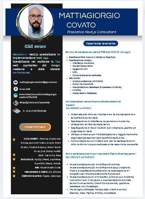 curriculum personale contenete le mie esperienze da quelle passate alle più recenti